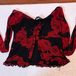 Chic Red Floral Women's Blouse